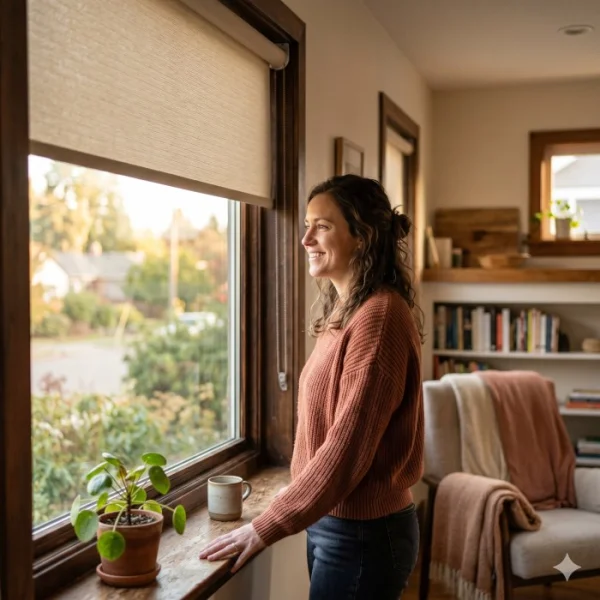 Instalación de cortinas roller a medida en un ventanal moderno de Puerto Montt.