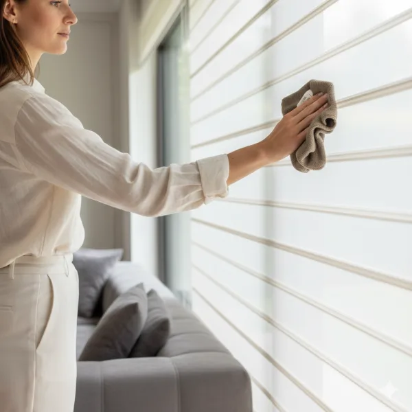 Cortinas roller en Chile: guía de limpieza y mantención para blackout, sunscreen 5%, dúo y motorizadas.