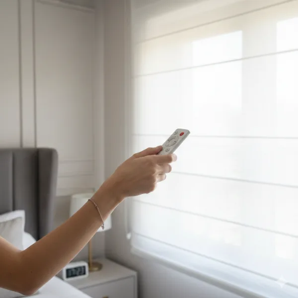 Cortinas roller motorizadas instaladas en ventana moderna con control remoto en Puerto Montt - Imagen 2