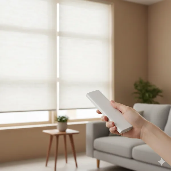 Cortinas roller motorizadas instaladas en ventana moderna con control remoto en Puerto Montt - Imagen 3