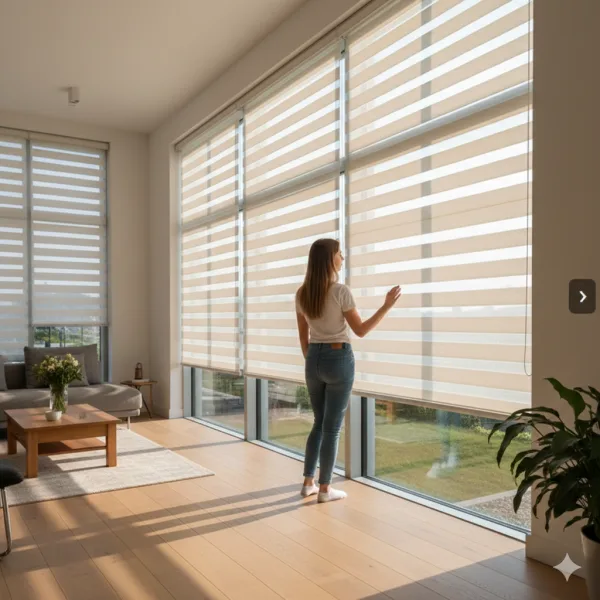 Cortinas roller dúo instaladas en sala de estar con control de luz natural y privacidad en Puerto Montt - Imagen 2