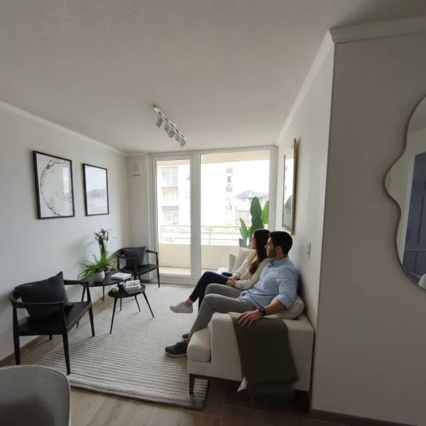 Cortinas roller sunscreen instaladas en living moderno con vista al exterior en Puerto Montt - Imagen 3