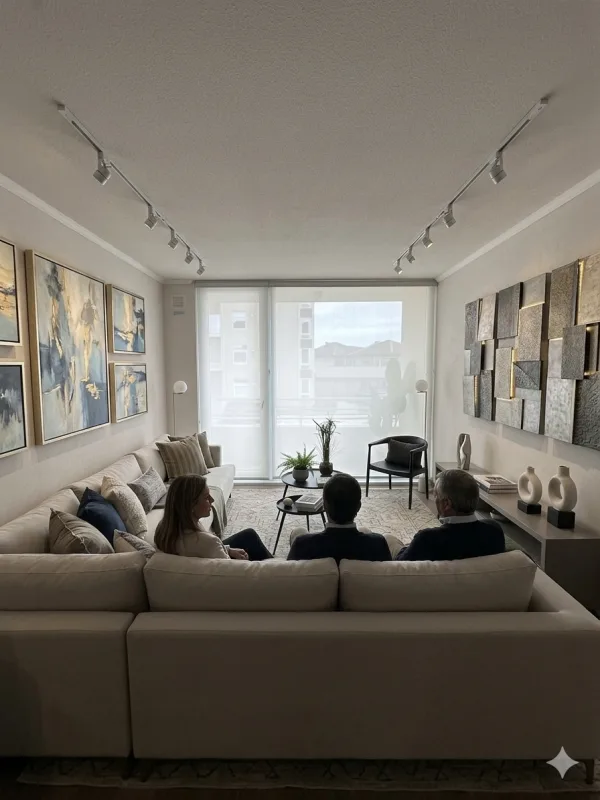 Cortinas roller translúcidas instaladas en un ventanal moderno iluminando una sala de estar