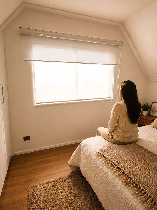 Cortinas roller a medida instaladas en ventana de un hogar en Puerto Montt - Imagen 3